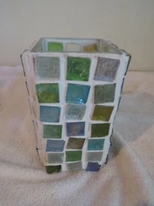 Jarrón/portavelas de mosaico de vidrio retro vintage con 6,5" de alto - Imagen 1 de 7