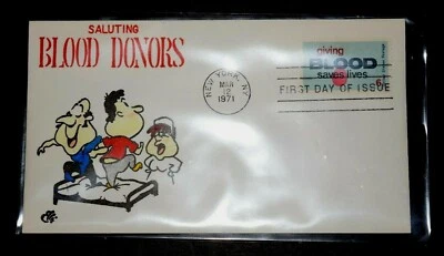 ANIMATED FDC COVER: "BLOOD DONORS," NY City, NY (March 12,1971), New, Lot #AA 38 - Image 1 of 2