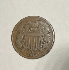 1870 Two Cent Piece VG Very Good Bronze 2c US Type Coin Collectible - Picture 1 of 2