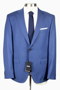 Boss Sport Coat 44 R Men's Slate Blue Plaid Slim Fit Wool Hutson-233 NWT - Picture 1 of 13