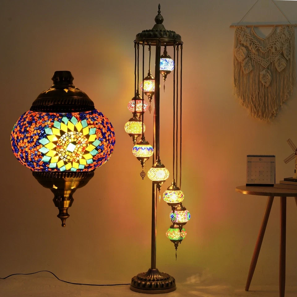 Turkish Mosaic Floor Lamp, 9 Globes 74in Tall Handmade Standing Light Fixture - Image 1 of 4