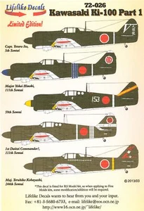 Lifelike Decals 1/72 KAWASAKI Ki-100 Japanese Fighter Part 1 - Picture 1 of 4