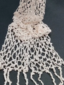 Multi Wrap Hand Crochet & Beaded 73" Necklace Scarf Or Belt W/ Fringe Pale Pink - Picture 1 of 6