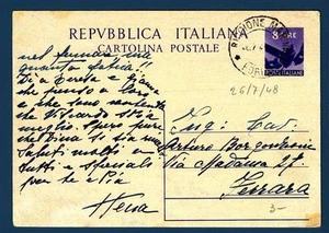 ITALIA REP. - Cart. post. - 1948 - DEMOCRATICA - Da Riccione a Ferrara - "Martel - Picture 1 of 1