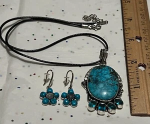 Turquoise Blue Topaz .925 Pendant Gemstone Necklace & Fashion Earrings - Picture 1 of 12