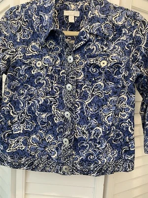 CHARTER CLUB Mujer Pequeña “Chaqueta Corta Floral” Talla XS P/P Azul/Negro Usada en Excelente Condición Foto 1 de 4