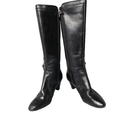 Botas Anne Klein Iflex Cuero Negro Botas Tacón Hasta la Rodilla Hebilla Talla 5m Foto 1 de 3