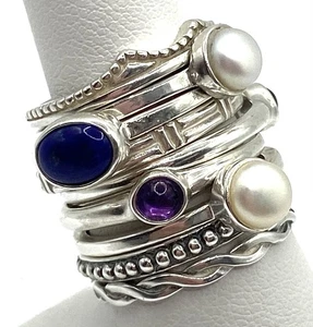 Sterling Silver / 925 9 Rings Set / Lot - Sizes: 9; 8.75; 7.5; 7 - Picture 1 of 17