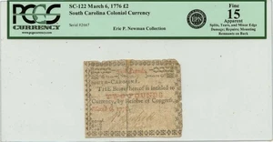 1776 March 6, 2Pds South Carolina Colonial Note FR#SC-122 PCGS F15 8 Known - Picture 1 of 2
