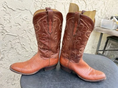 T.O. Botas ocidentais masculinas Stanley couro marrom lagarto cowboy tamanho 9 D / 2105 leitura - Imagem 1 de 4