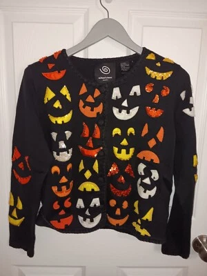 Suéter Cárdigan Michael Simon Talla S Calabaza Jack O'lantern Caras Foto 1 de 4