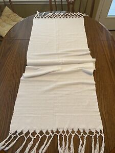 MEXICAN SHAWL SCARF , Table Runner FROM MEXICO. REBOZO Handmade White Fringe