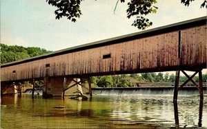 Postcard Ashtabula Ohio Covered Bridge At Harpersville Ohio Over Grand River UNP - Picture 1 of 2