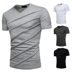Sommer Neu Herren Große Größen Plissee Einfarbig V-Ausschnitt Kurzarm T-Shirt - Bild 1 von 8