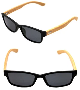 Kleine Herren Sonnenbrille echtes Bambusholz sehr selten mattschwarz vorne eckige Form - Bild 1 von 10