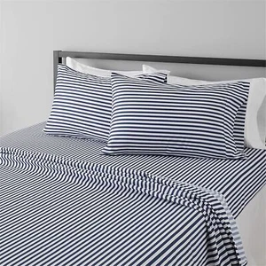 Amazon Basics Microfiber Sheet Set, Navy Pinstripe, Full (NEW) - Picture 1 of 4