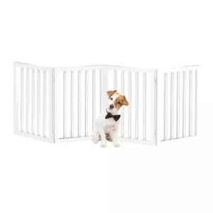 PETMAKER Free Standing Wooden 4 PANEL Foldable Pet Gate Dog Barrier White NEW! - Picture 1 of 4
