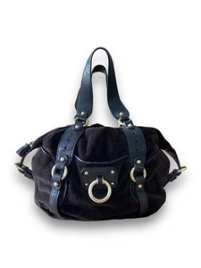 Vintage Y2K Juicy Couture Croc-Embossed Velour Black Satchel Bag - Picture 1 of 24