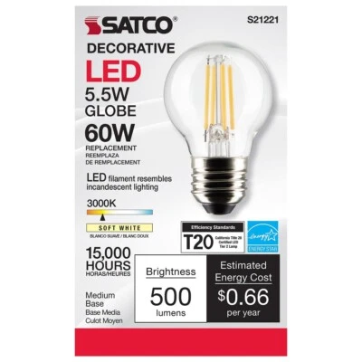 SATCO S21221 - 5.5 Watt G16.5 LED Candelabra Bulb - 3000K - 120 Volts (6 Pack) - Image 1 of 4