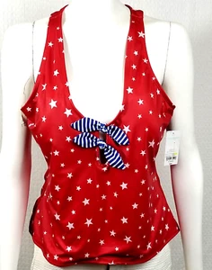 Outdoor Oasis Red White Stars Blue Stripes Bow Tankini w Padded Bra Size XL NWT - Picture 1 of 7