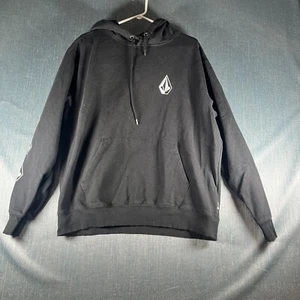 Volcom Men Hoodie Size M Black Cotton Fleece Lined Logo Kangaroo Pocket Pullover - Picture 1 of 11