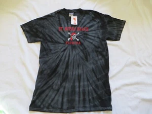 New Fort Myers Beach Florida Embroidered Pirate Skull Black Tie Dye Shirt Medium - Picture 1 of 8