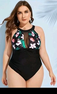 4XL Size ~ One-Piece ~Swim Curve Plus Floral Contrast Mesh One Piece Swims - Picture 1 of 6