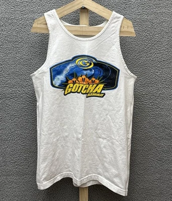 Vintage Gotcha Tank Top Mens M White Sleeveless Shirt Graphic Print 80s 90s - Image 1 of 4