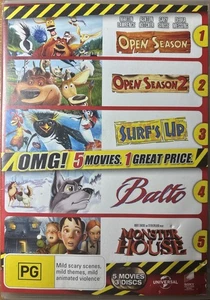 DVD: Open Season + Open Season 2 + Surf’s Up + Balto + Monster House - 5 Movies - Picture 1 of 5