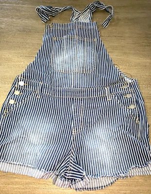 PANTALONES CORTOS DENIM AZUL BLANCO RAYAS JUNIORS TALLA 11/13 babero ajuste relajado Foto 1 de 2