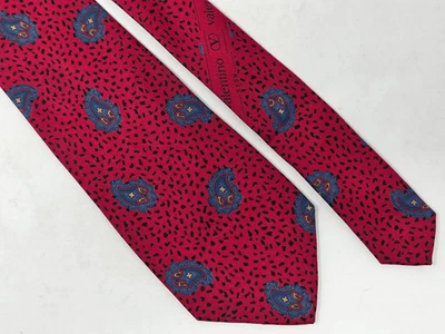 CORBATA VALENTINO ITALIA SEDA CORBATA ROJO ANIMAL PRINT PAISLEY 3" X 59" VINTAGE Foto 1 de 3