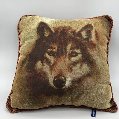 "Almohada decorativa tapiz de lobo marrón terciopelo trasero 18"" cabaña rústica" Foto 1 de 4