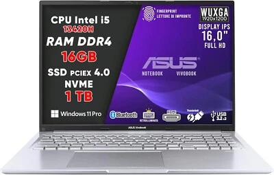 ASUS NOTEBOOK VIVOBOOK INTEL I5 13420H, RAM DDR4 16GB, SSD 1TB, 16.0 FHD WIN11 - Immagine 1 di 4