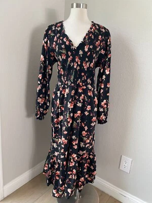 Vestido midi Old Navy XL floral manga larga negro multicolor para mujer Foto 1 de 4