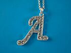 Silver Crystal Diamante Initial Letter A  Pendant Necklace Chain Girls Women
