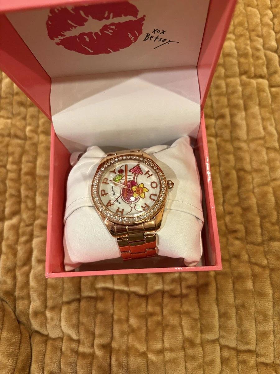 Betsey Johnson happy hour Rose Gold watch with crystals  display picture 3