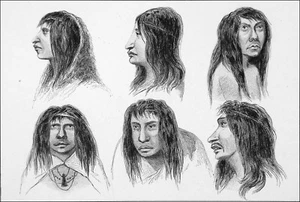 CHILE- INDIANS OF FIRE EARTH (YAGANS, ALAKALUFS, SELKNAMS)- Engraving from 19th - Picture 1 of 2
