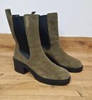 Marks And Spencer Khaki Boots Size UK 8 Pull On Green Mid Calf Chunky Suede 