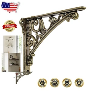 Ornate Heavy-Duty Shelf Brackets - 4 Pack Victorian Style Burnished Brass - Picture 1 of 6