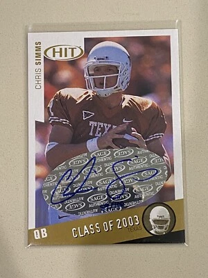 2003 SAGE Hit Auto Gold /100 Chris Simms #CA41 Rookie Auto RC - Image 1 of 3