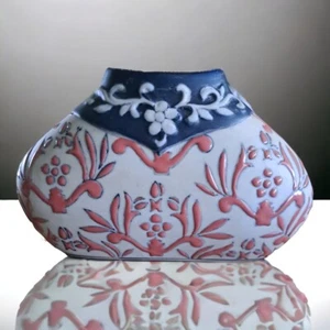 Jarrón rechoncho de porcelana pesada de colección Baum Bros Formalities brocado naranja 10" X 6" - Imagen 1 de 6