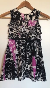 Girls DKNY Dress, Black, White, And Purple Patterned Dress With Ruffles On Top, - Picture 1 of 3