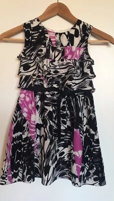Girls DKNY Dress, Black, White, And Purple Patterned Dress With Ruffles On Top,  - Image 1 of 3