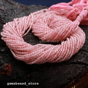 Rose Quartz Newly Added 3mm Dainty Faceted Beaded Gemstone Beads 12" Long - Picture 1 of 6