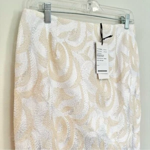Worth bestickter schmaler Bleistiftrock Damen 6 creme elfenbein 100 % Baumwolle Karriere neu mit Etikett - Bild 1 von 7