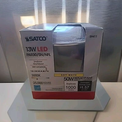 Satco Bulb S9411 13W LED-PAR30/SN/NFL Dimmable 3000K Indoor/Outdoor Narrow Flood - Image 1 of 4