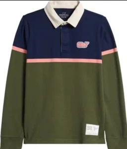 New boys Vineyard Vines Long Sleeve Organic Cotton Rugby Polo Shirt Size L - Picture 1 of 6