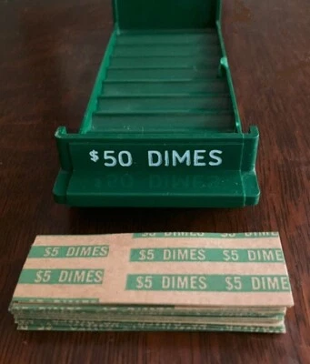 Bandeja de armazenamento de moedas laminada porta-contagem MMF - Verde (dimes) mais 20 embrulhadores de moedas - Imagem 1 de 4
