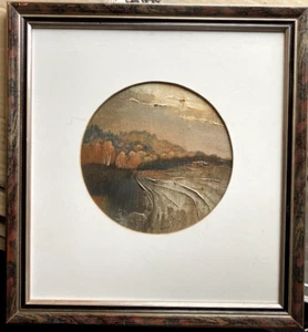Oil Painting Round Autumn Evening Mood Signed Kindler Gallery Modern Antique - Picture 1 of 7