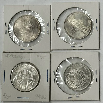Lote de 4 monedas mundiales de plata alemanas de 1970, 1971 y 1973 5 marcos Foto 1 de 2